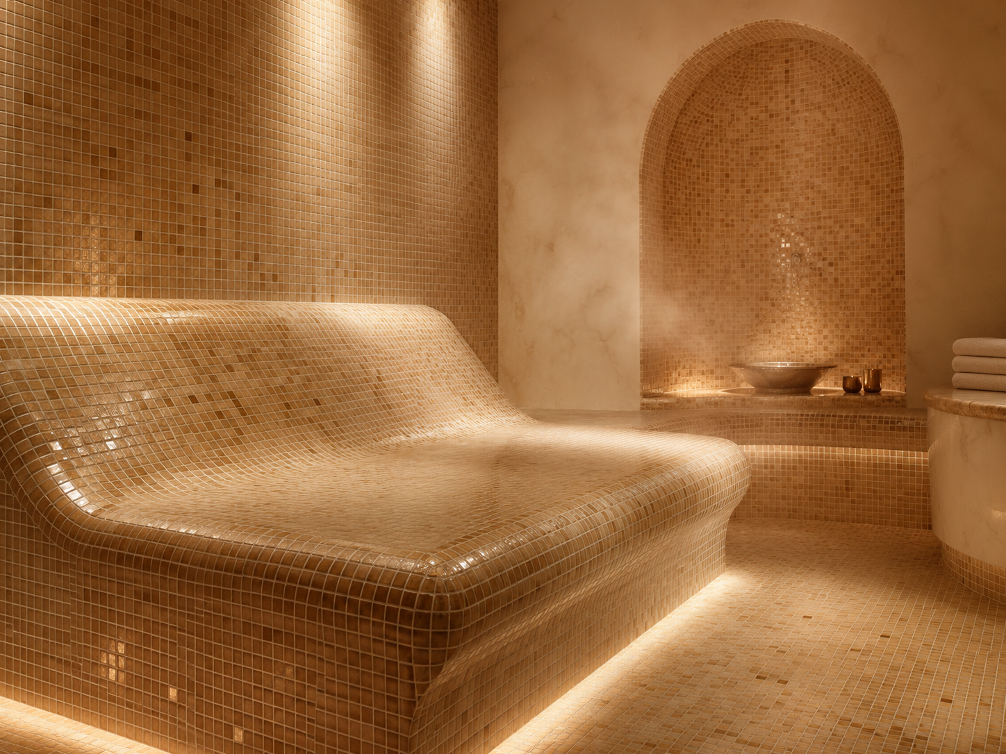 Стеклянная мозаика в хаммаме и SPA-зоне