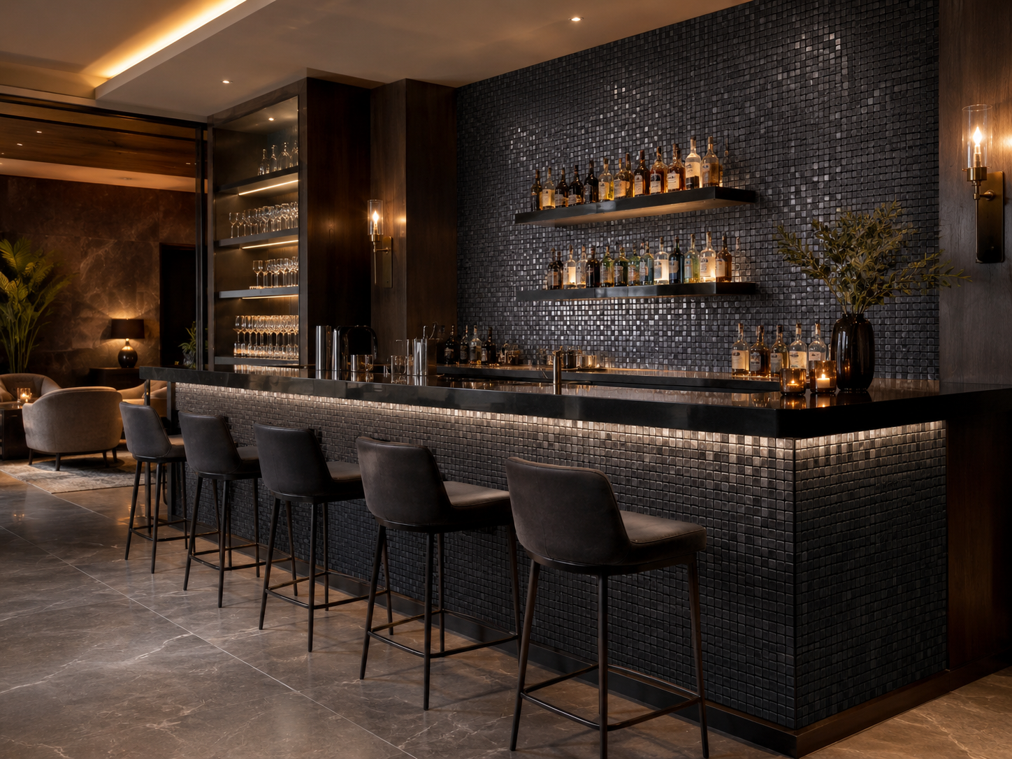 Стеклянная мозаика в интерьере HoReCa — ресторан, бар, отель
